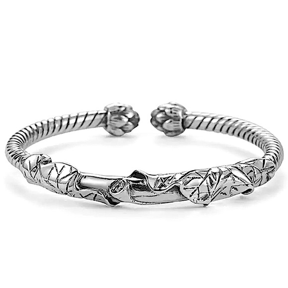 SILVER FLOWER LEAF BANGLE BRACELET - Picture 2 of 4